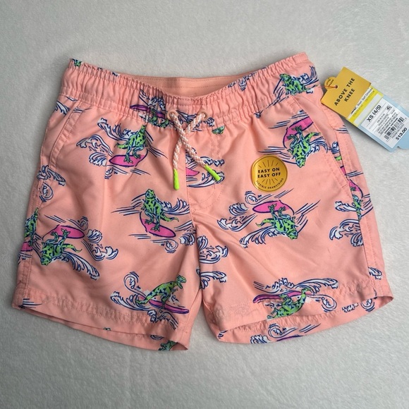 Toddler Boys' Swim Shorts Cat & Jack Bright Orange dinosaurs Easy On Size 4T - Picture 1 of 10